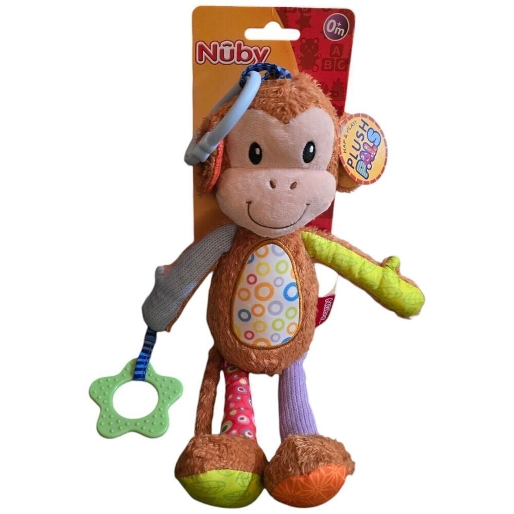Nuby Plush Pals Cuddle & Play Monkey Toy Baby Infants NWT Teether Clip